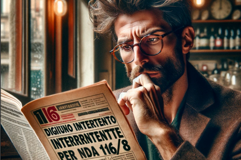 uomo che legge un articolo di giornale sul digiuno intermittente 16 8