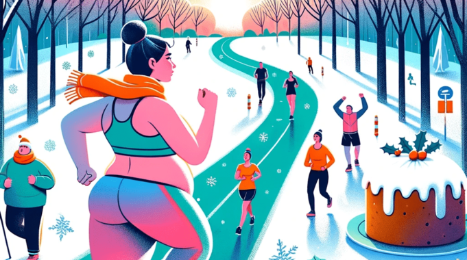ragazza un po' tonda che fa jogging in inverno per dimagrire dopo le feste