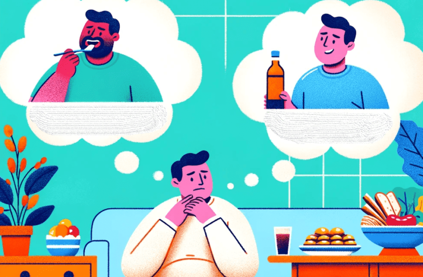 uomo seduto che pensa alla fame fisica e alla fame psicologica